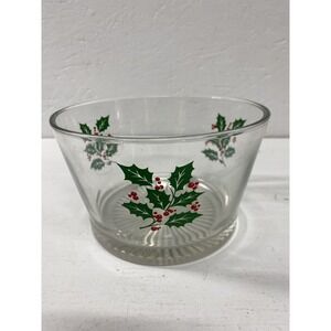 Vintage Retro Christmas Indiana Glass Holly & Berries Serving Bowl‎ Snack Bowl